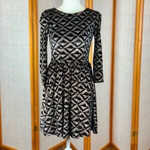 Topshop Mini Party Dress - Black and Silver Crushed Velvet - US size 2
